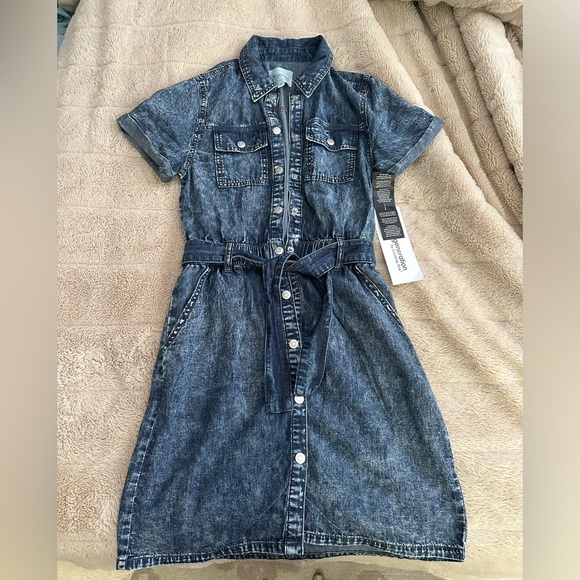 Denim, chambray button up, tie waist dress XS, nwt - Picture 1 of 6
